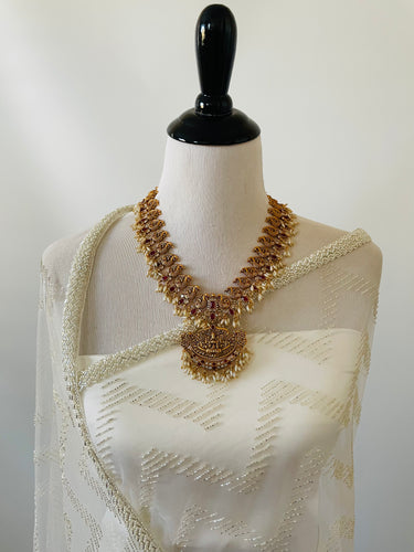 Handmade Premium Net Saree | Off-White | Hand Embroidery | Ships from California